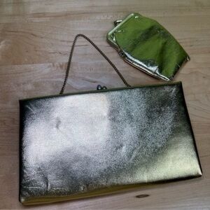 Vintage metalic gold purse with coin purse clutch